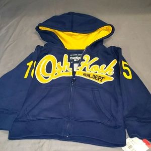 New OshKosh Toddler Zip Up Hoodie Size 2. Blue and Yellow.